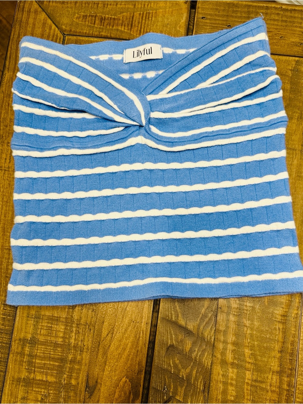Lilyful Blue & White Striped Twist-Front Crop Top